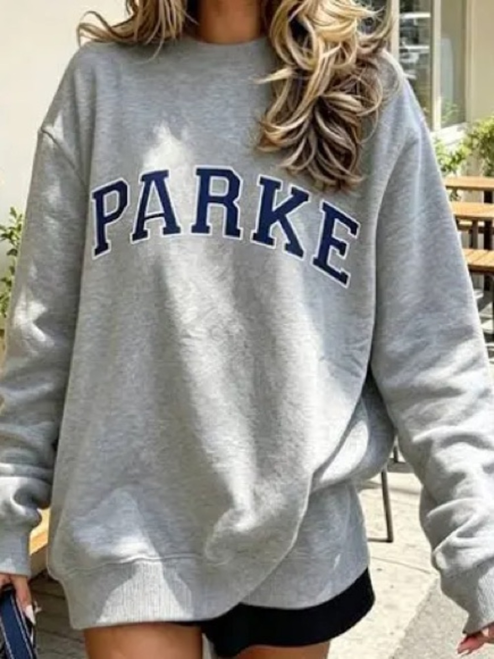 SHEIN Grey Parke Letter Print Crewneck Sweatshirt - Casual Women's Pullover